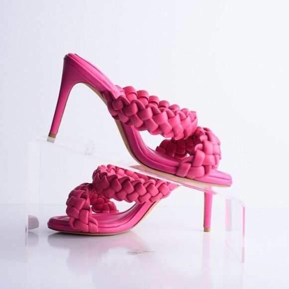 Alexandre Birman Womens Francis Braided Leather Mules Heels Pink EU 37 US 6 Rosa - Picture 3 of 9